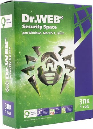Dr.Web Security Space КЗ 3 ПК/1 год (картонная упаковка)
